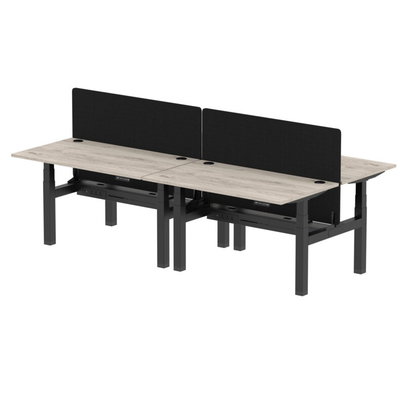 Brisk Back-to-Back Height Adjustable Bench Desk - 4 Person with Black Straight Screen - Image 28