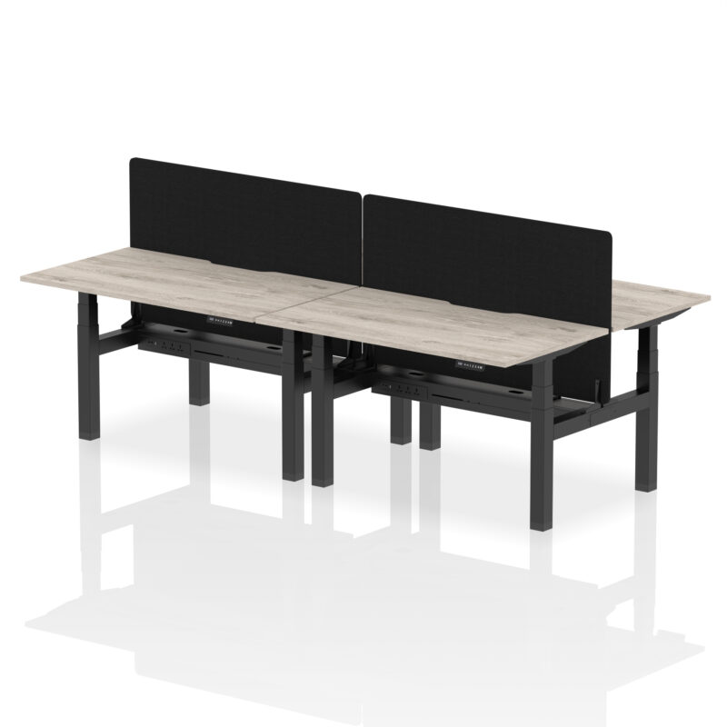 Brisk Back-to-Back Scalloped Edge Height Adjustable Bench Desk - 4 Person with Black Straight Screen - Image 22