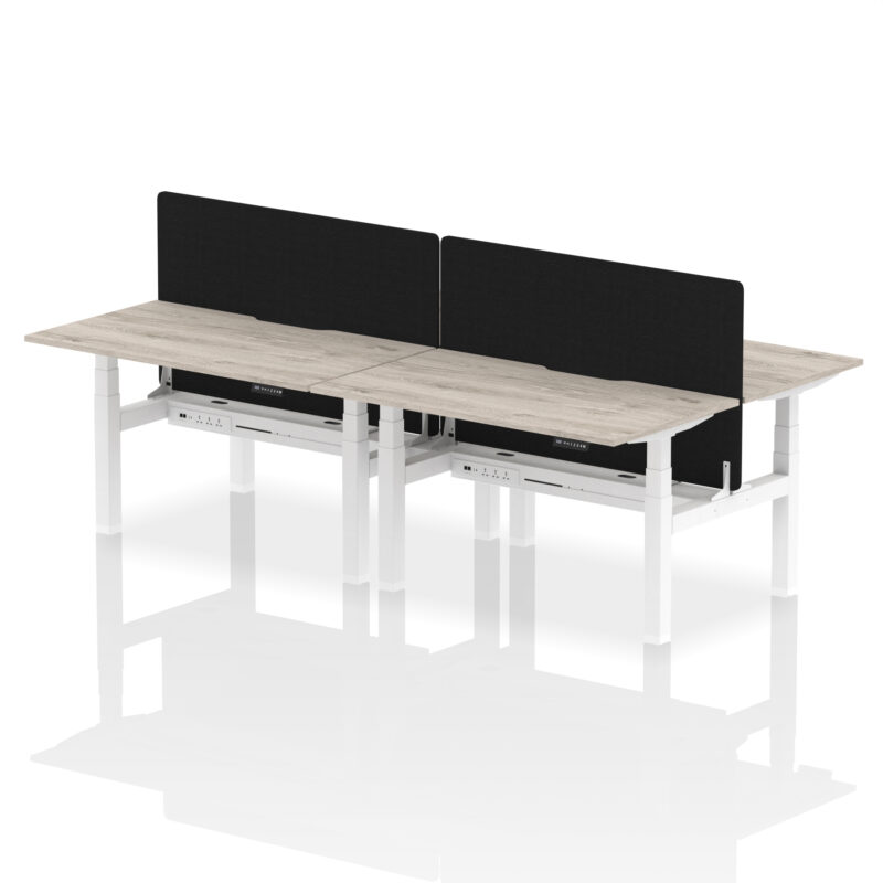 Brisk Back-to-Back Scalloped Edge Height Adjustable Bench Desk - 4 Person with Black Straight Screen - Image 24