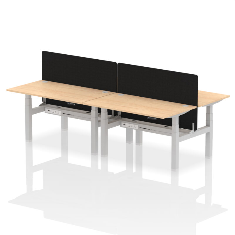 Brisk Back-to-Back Height Adjustable Bench Desk - 4 Person with Black Straight Screen - Image 32