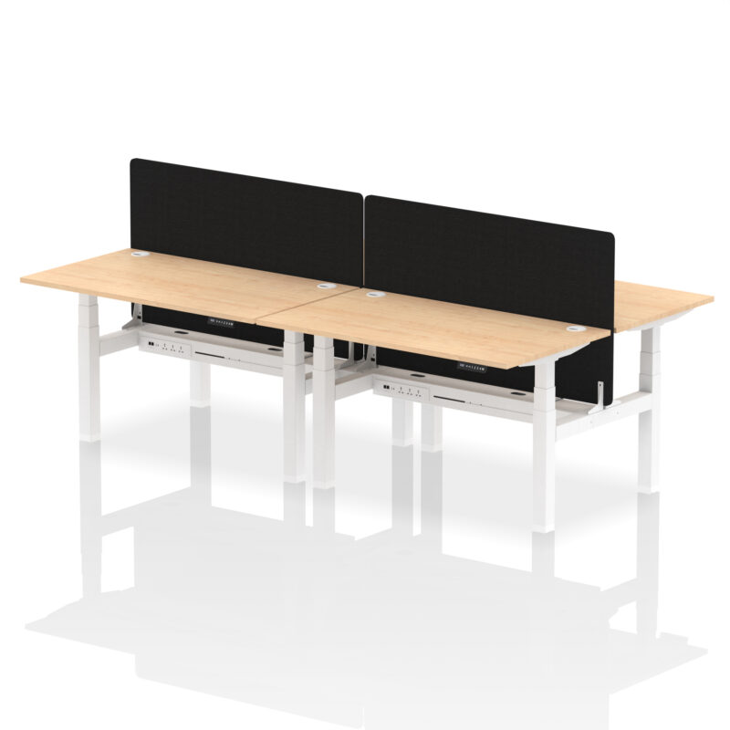 Brisk Back-to-Back Height Adjustable Bench Desk - 4 Person with Black Straight Screen - Image 33