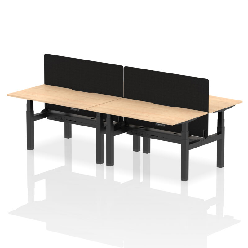 Brisk Back-to-Back Scalloped Edge Height Adjustable Bench Desk - 4 Person with Black Straight Screen - Image 25