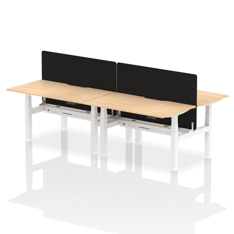 Brisk Back-to-Back Scalloped Edge Height Adjustable Bench Desk - 4 Person with Black Straight Screen - Image 27
