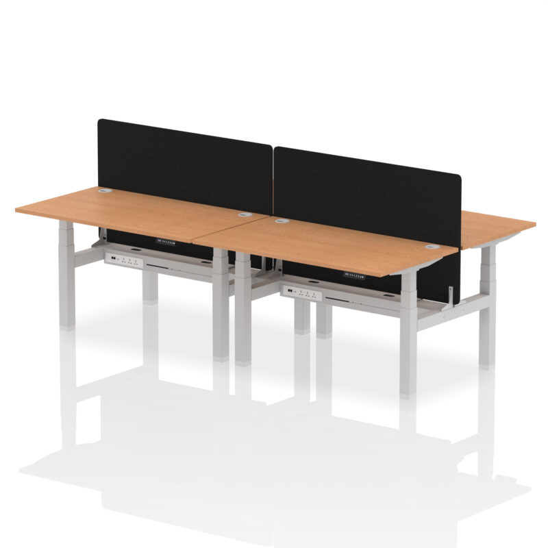 Brisk Back-to-Back Height Adjustable Bench Desk - 4 Person with Black Straight Screen - Image 35