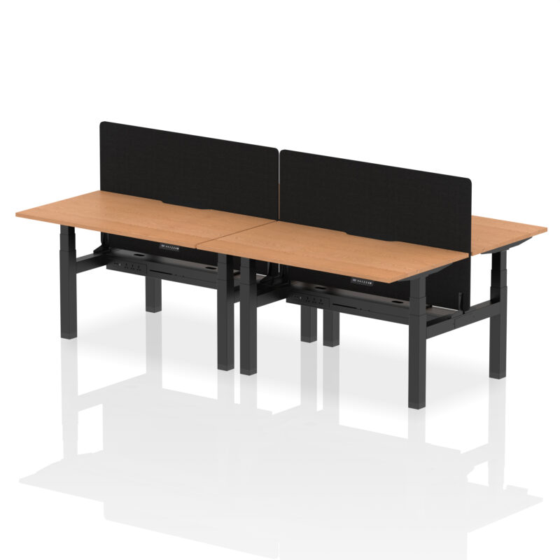 Brisk Back-to-Back Scalloped Edge Height Adjustable Bench Desk - 4 Person with Black Straight Screen - Image 28