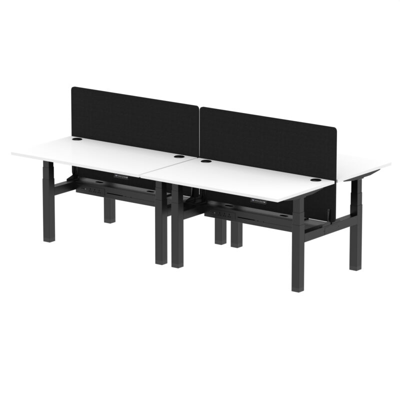 Brisk Back-to-Back Height Adjustable Bench Desk - 4 Person with Black Straight Screen - Image 40
