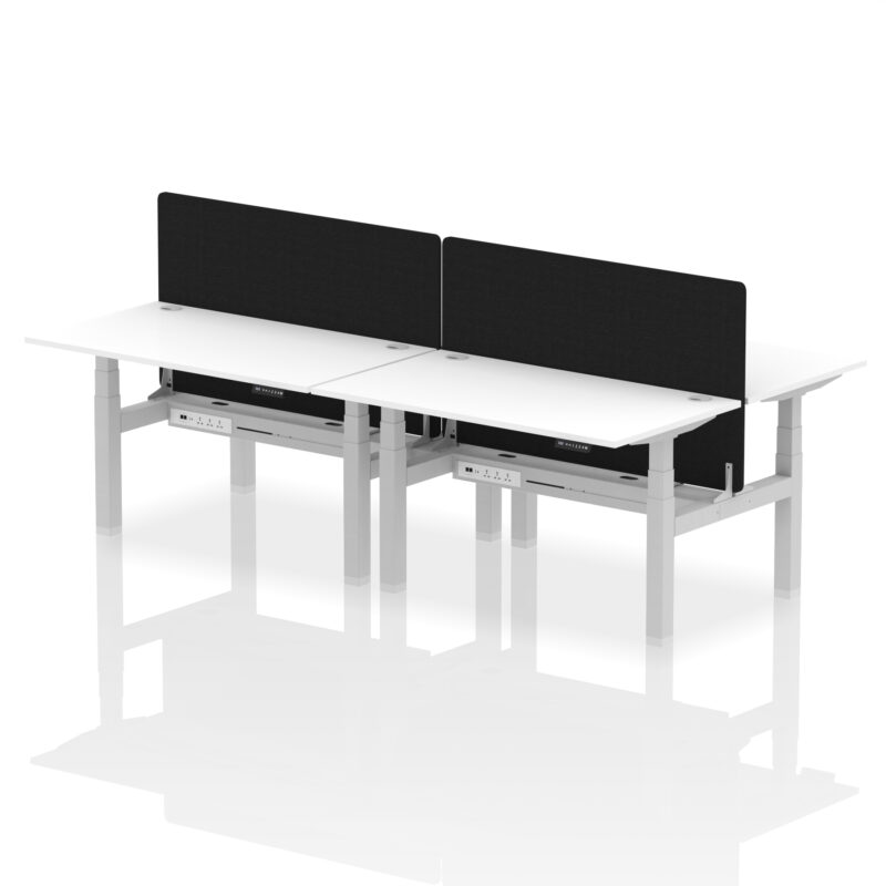 Brisk Back-to-Back Height Adjustable Bench Desk - 4 Person with Black Straight Screen - Image 41