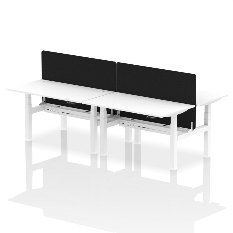 Brisk Back-to-Back Height Adjustable Bench Desk - 4 Person with Black Straight Screen - Image 42