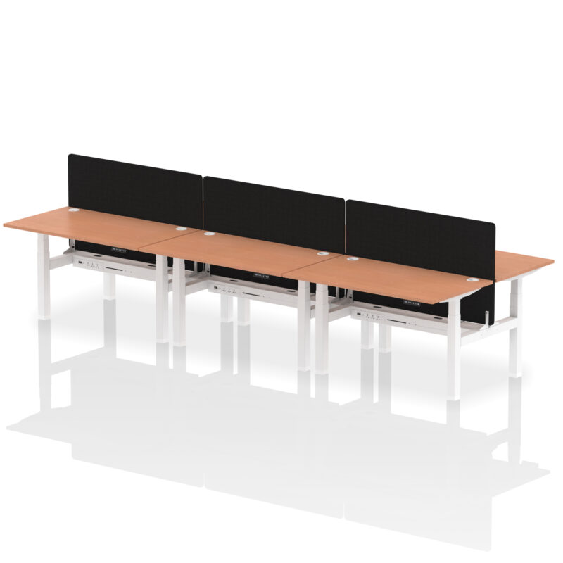 Brisk Back-to-Back Height Adjustable Bench Desk - 6 Person with Black Straight Screen - Image 24
