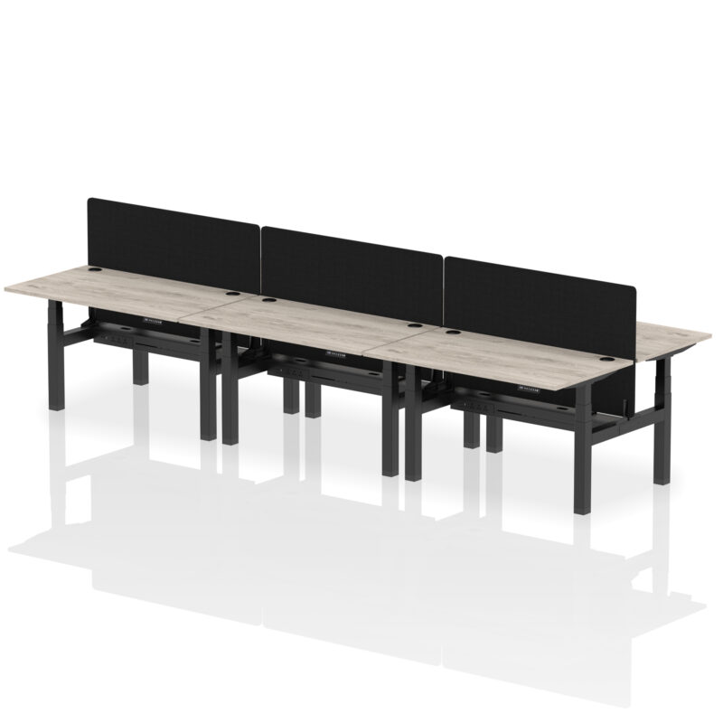 Brisk Back-to-Back Height Adjustable Bench Desk - 6 Person with Black Straight Screen - Image 28