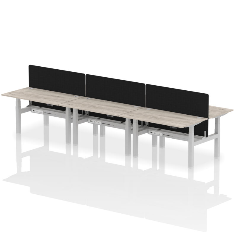 Brisk Back-to-Back Height Adjustable Bench Desk - 6 Person with Black Straight Screen - Image 29