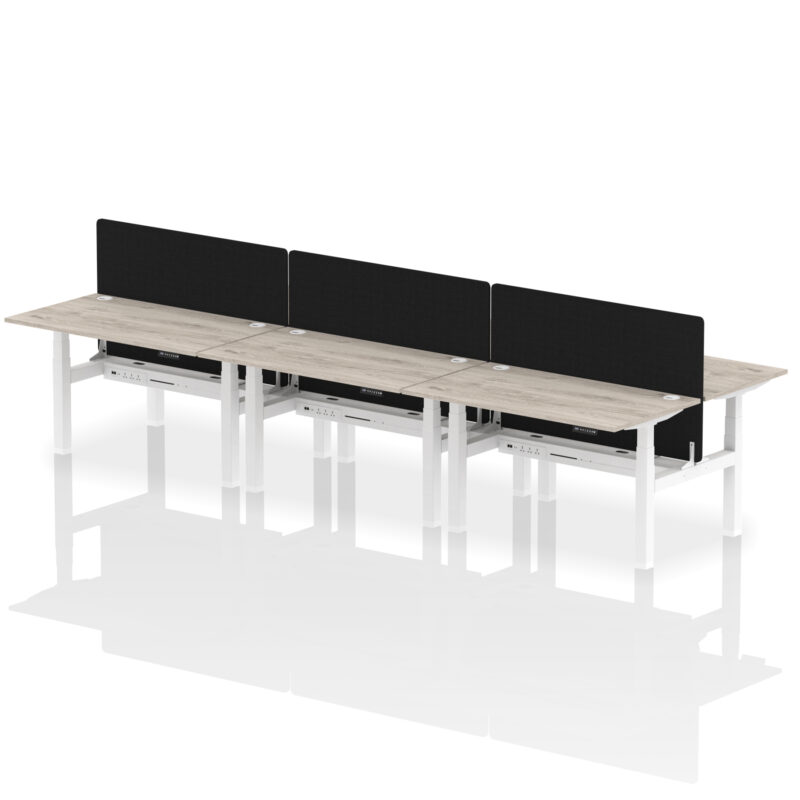 Brisk Back-to-Back Height Adjustable Bench Desk - 6 Person with Black Straight Screen - Image 30