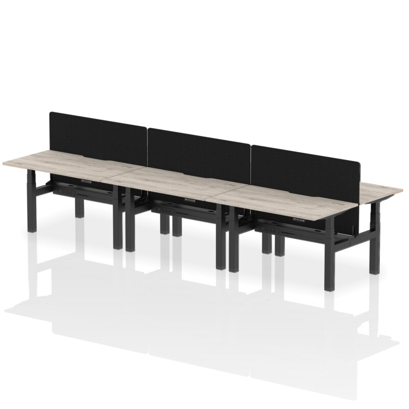 Brisk Back-to-Back Scalloped Edge Height Adjustable Bench Desk - 6 Person with Black Straight Screen - Image 22