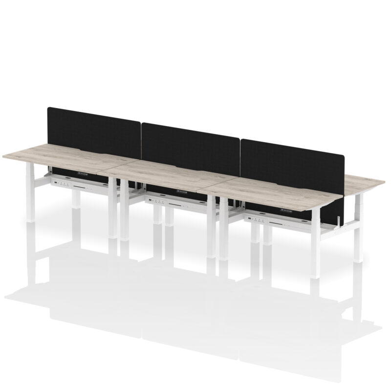 Brisk Back-to-Back Scalloped Edge Height Adjustable Bench Desk - 6 Person with Black Straight Screen - Image 24