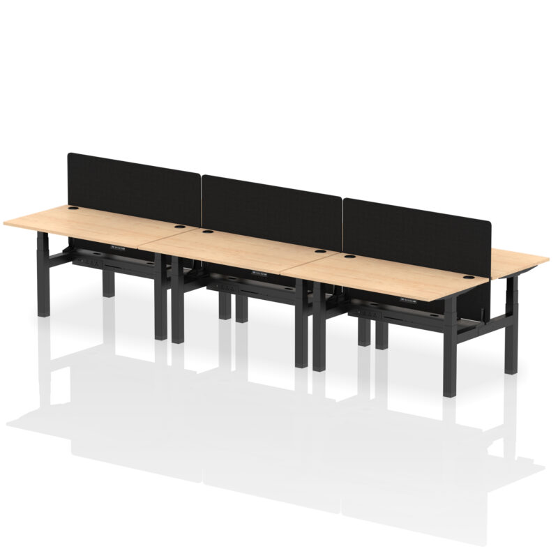 Brisk Back-to-Back Height Adjustable Bench Desk - 6 Person with Black Straight Screen - Image 31