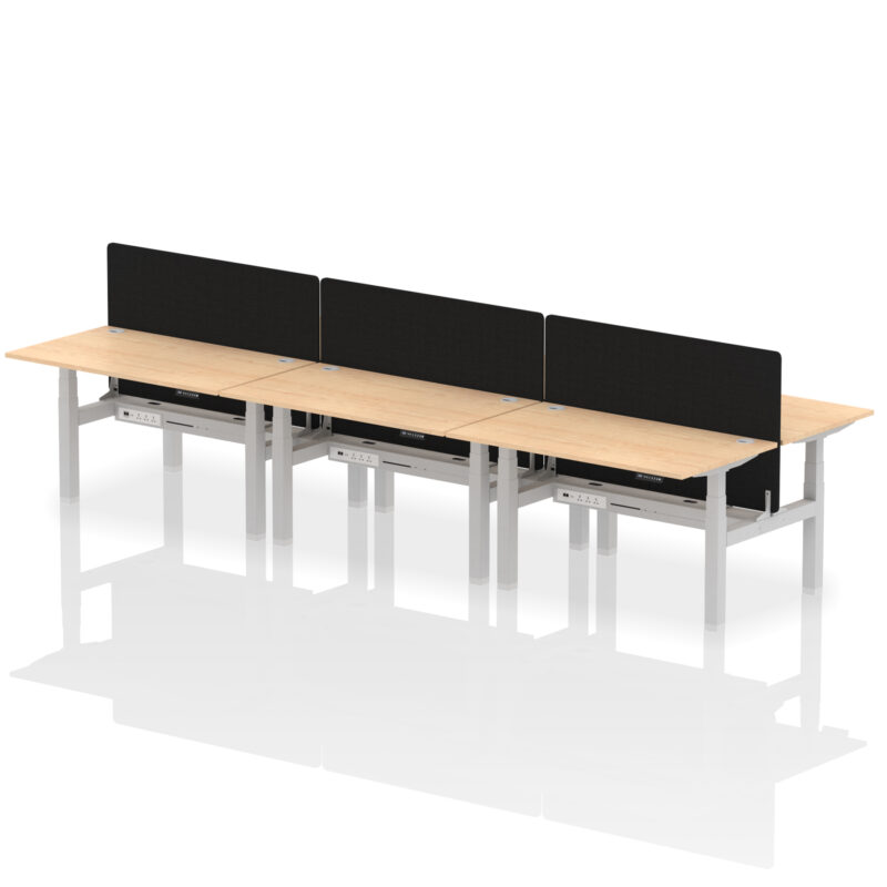Brisk Back-to-Back Height Adjustable Bench Desk - 6 Person with Black Straight Screen - Image 32