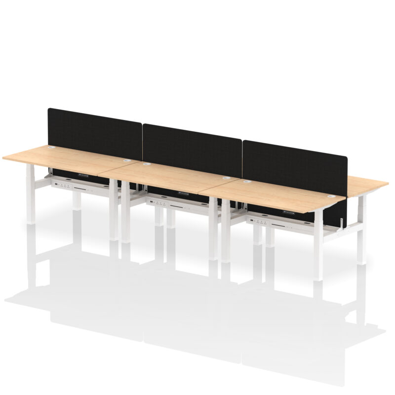 Brisk Back-to-Back Height Adjustable Bench Desk - 6 Person with Black Straight Screen - Image 33