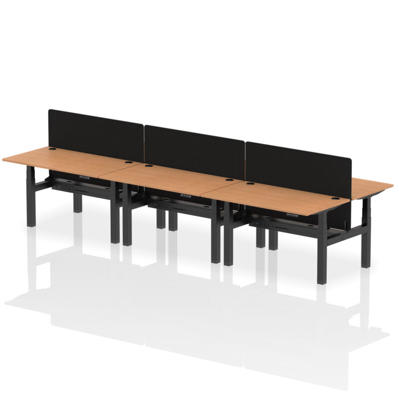 Brisk Back-to-Back Height Adjustable Bench Desk - 6 Person with Black Straight Screen - Image 34