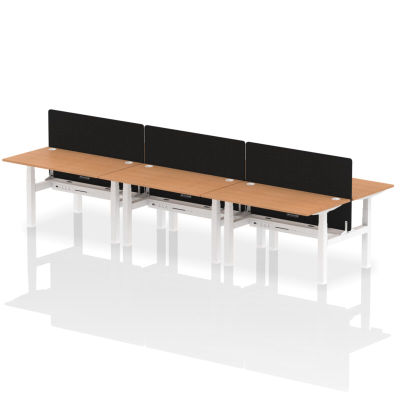 Brisk Back-to-Back Height Adjustable Bench Desk - 6 Person with Black Straight Screen - Image 36