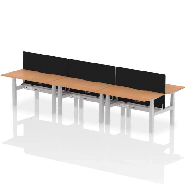 Brisk Back-to-Back Scalloped Edge Height Adjustable Bench Desk - 6 Person with Black Straight Screen - Image 29