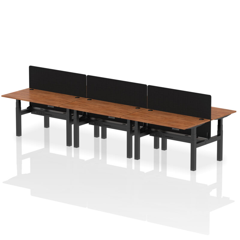 Brisk Back-to-Back Height Adjustable Bench Desk - 6 Person with Black Straight Screen - Image 37