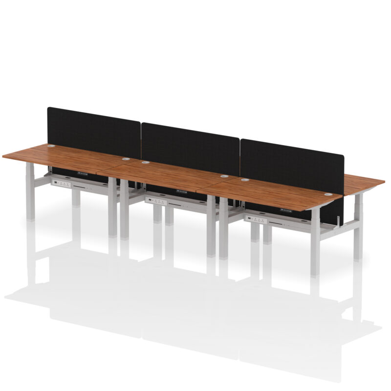 Brisk Back-to-Back Height Adjustable Bench Desk - 6 Person with Black Straight Screen - Image 38