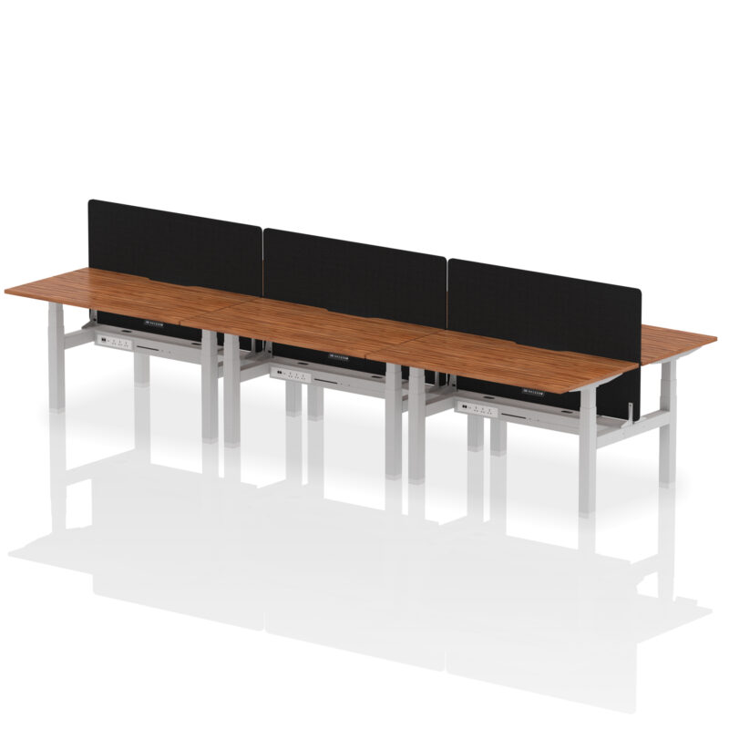 Brisk Back-to-Back Scalloped Edge Height Adjustable Bench Desk - 6 Person with Black Straight Screen - Image 32