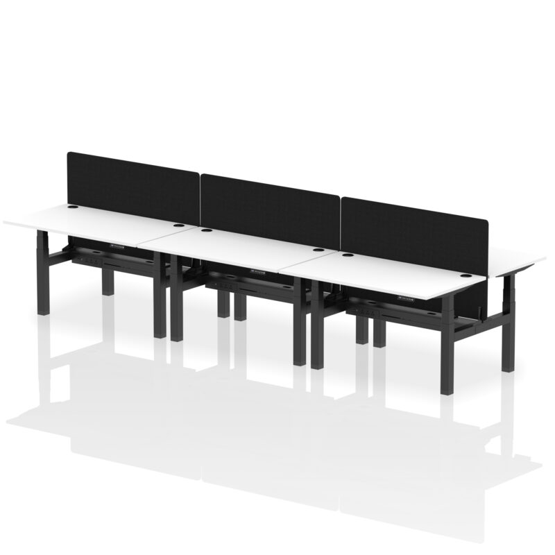 Brisk Back-to-Back Height Adjustable Bench Desk - 6 Person with Black Straight Screen - Image 40