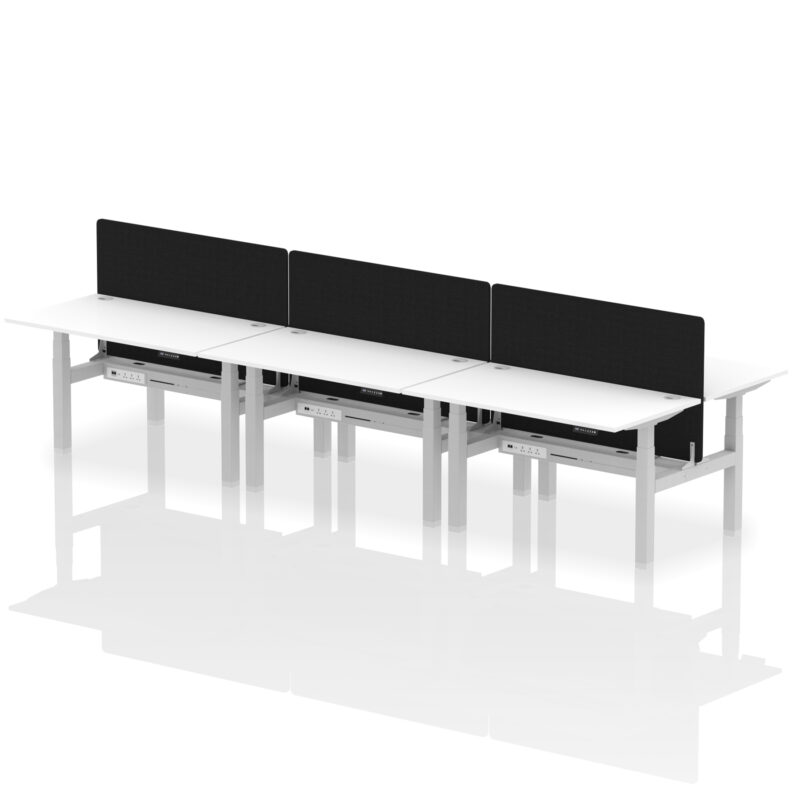 Brisk Back-to-Back Height Adjustable Bench Desk - 6 Person with Black Straight Screen - Image 41