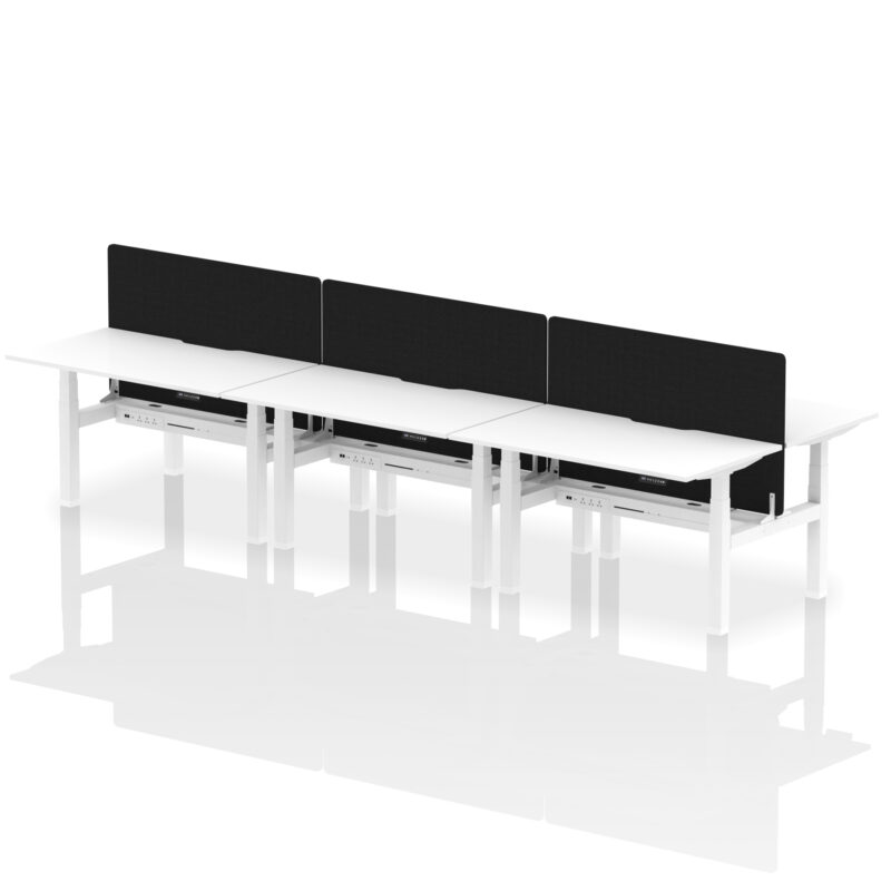 Brisk Back-to-Back Scalloped Edge Height Adjustable Bench Desk - 6 Person with Black Straight Screen - Image 36