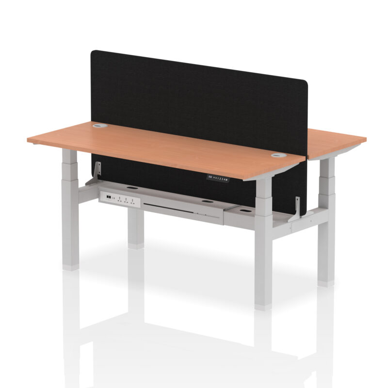 Brisk Back-to-Back Slimline Height Adjustable Bench Desk - 2 Person with Black Straight Screen - Image 44