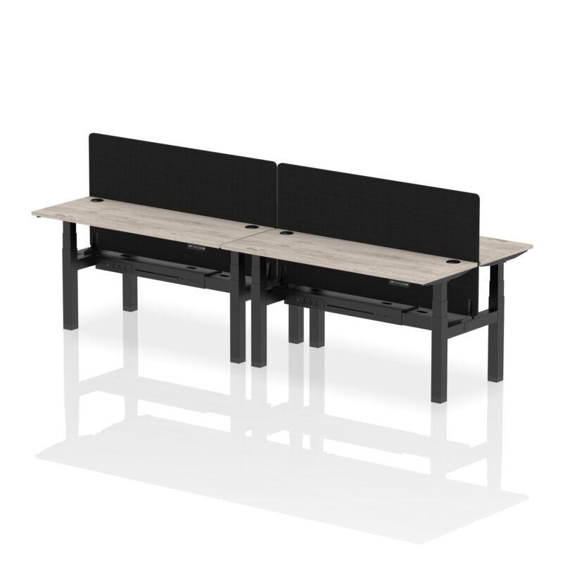 Brisk Back-to-Back Slimline Height Adjustable Bench Desk - 4 Person with Black Straight Screen - Image 49