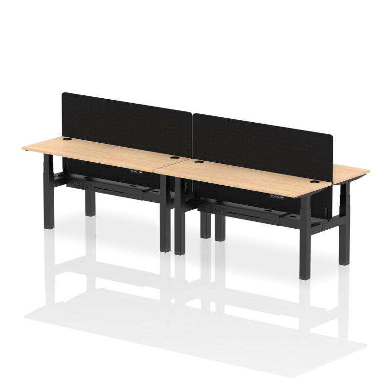 Brisk Back-to-Back Slimline Height Adjustable Bench Desk - 4 Person with Black Straight Screen - Image 52