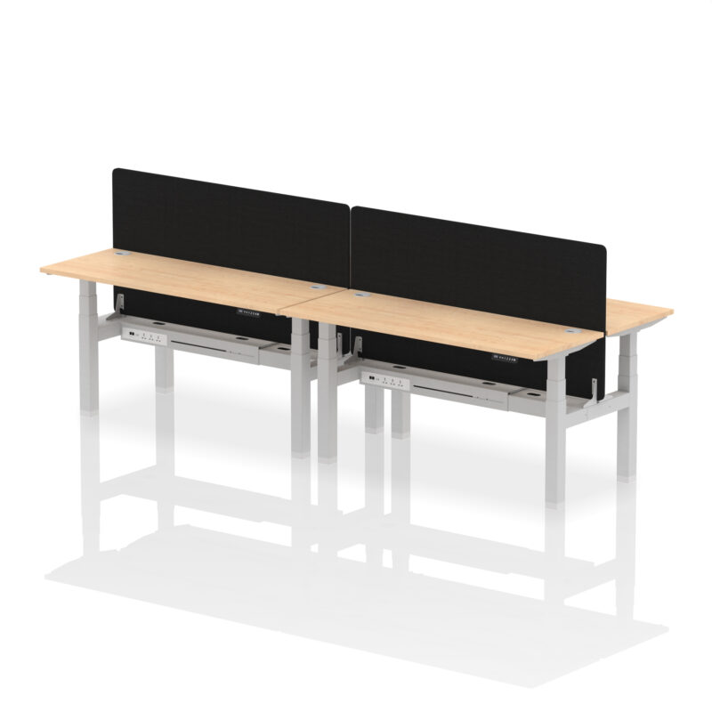Brisk Back-to-Back Slimline Height Adjustable Bench Desk - 4 Person with Black Straight Screen - Image 53
