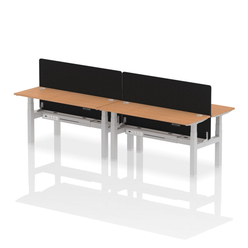 Brisk Back-to-Back Slimline Height Adjustable Bench Desk - 4 Person with Black Straight Screen - Image 56