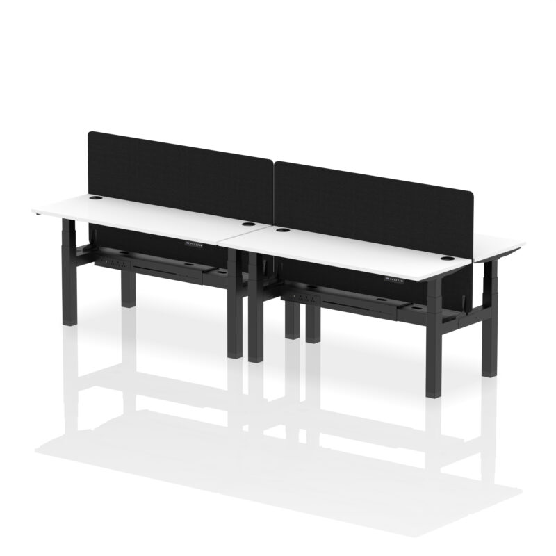 Brisk Back-to-Back Slimline Height Adjustable Bench Desk - 4 Person with Black Straight Screen - Image 61