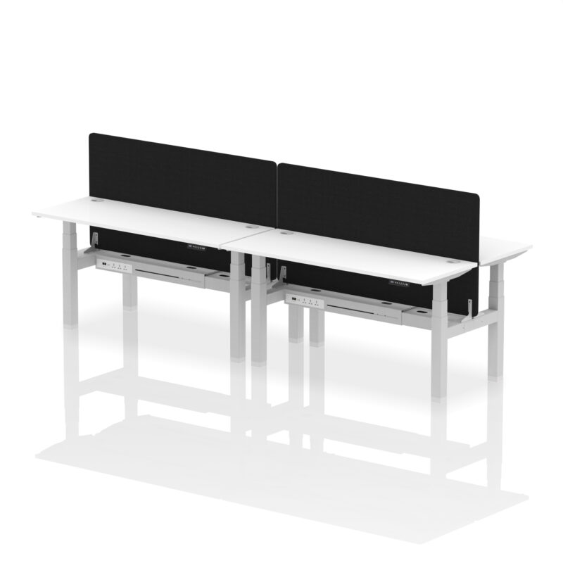 Brisk Back-to-Back Slimline Height Adjustable Bench Desk - 4 Person with Black Straight Screen - Image 62