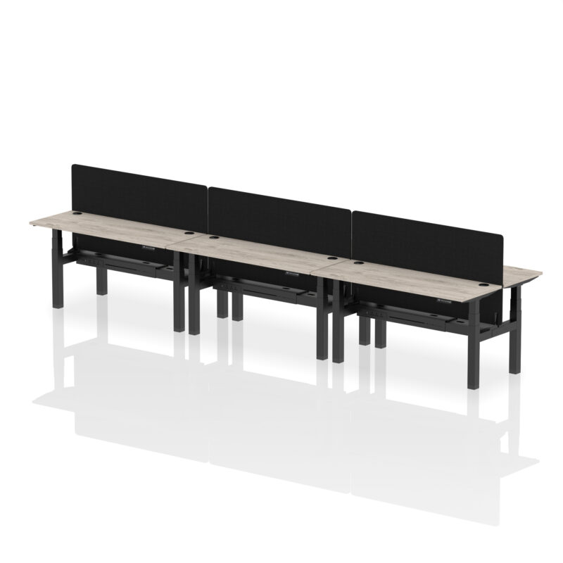 Brisk Back-to-Back Slimline Height Adjustable Bench Desk - 6 Person with Black Straight Screen - Image 49