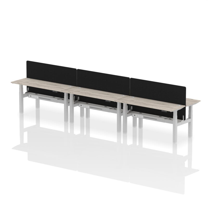 Brisk Back-to-Back Slimline Height Adjustable Bench Desk - 6 Person with Black Straight Screen - Image 50