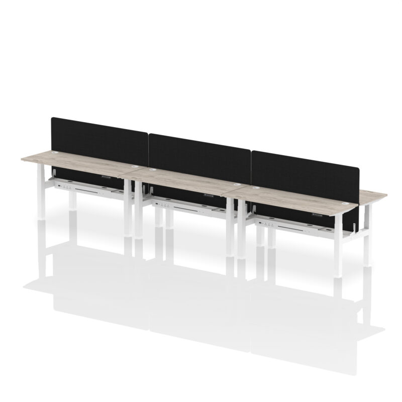 Brisk Back-to-Back Slimline Height Adjustable Bench Desk - 6 Person with Black Straight Screen - Image 51