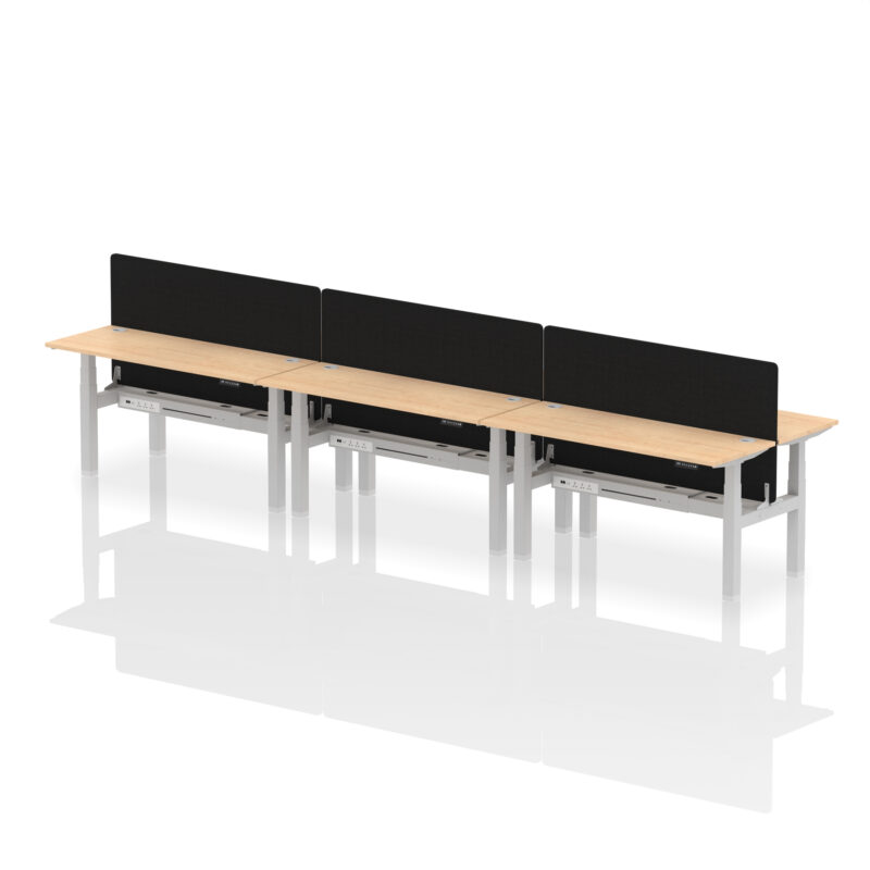 Brisk Back-to-Back Slimline Height Adjustable Bench Desk - 6 Person with Black Straight Screen - Image 53