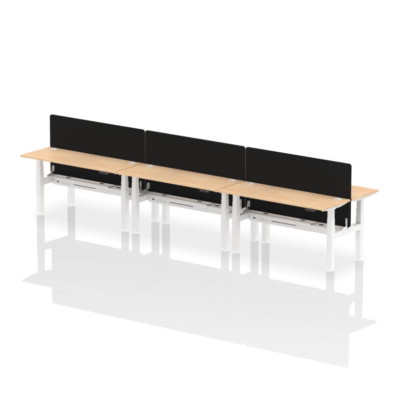 Brisk Back-to-Back Slimline Height Adjustable Bench Desk - 6 Person with Black Straight Screen - Image 54