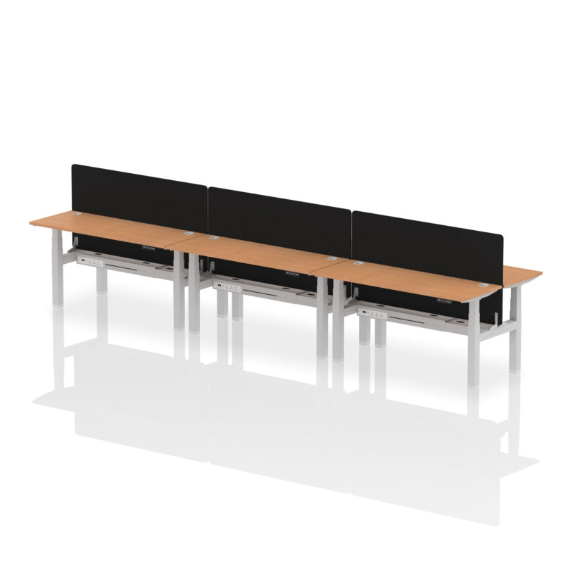 Brisk Back-to-Back Slimline Height Adjustable Bench Desk - 6 Person with Black Straight Screen - Image 56