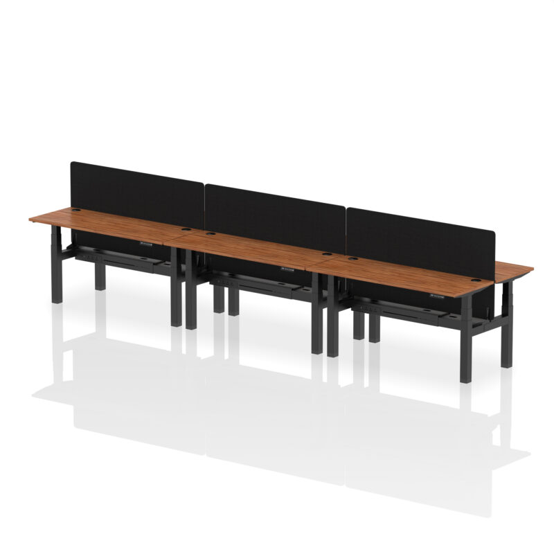 Brisk Back-to-Back Slimline Height Adjustable Bench Desk - 6 Person with Black Straight Screen - Image 58
