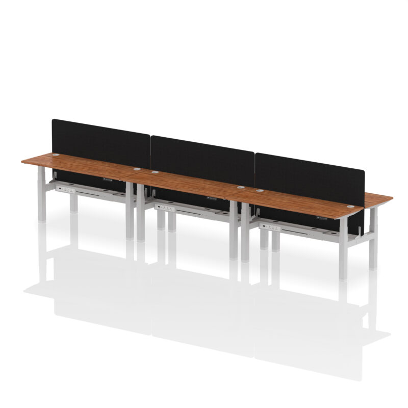 Brisk Back-to-Back Slimline Height Adjustable Bench Desk - 6 Person with Black Straight Screen - Image 59
