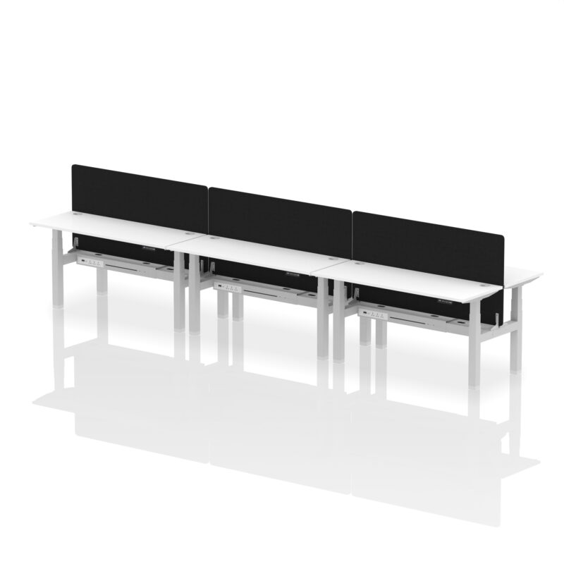 Brisk Back-to-Back Slimline Height Adjustable Bench Desk - 6 Person with Black Straight Screen - Image 62