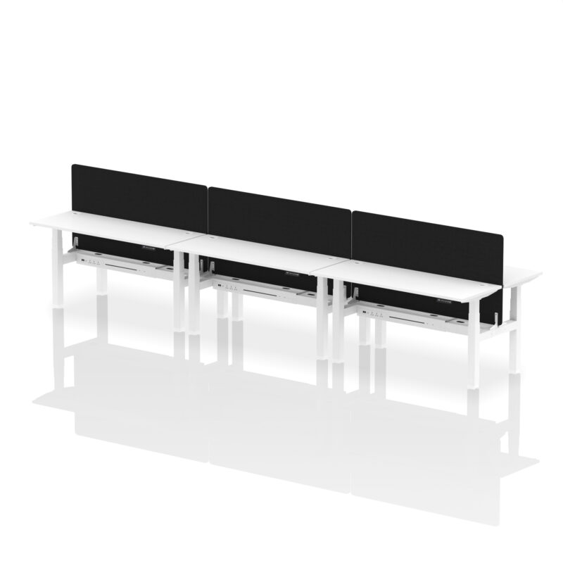 Brisk Back-to-Back Slimline Height Adjustable Bench Desk - 6 Person with Black Straight Screen - Image 63