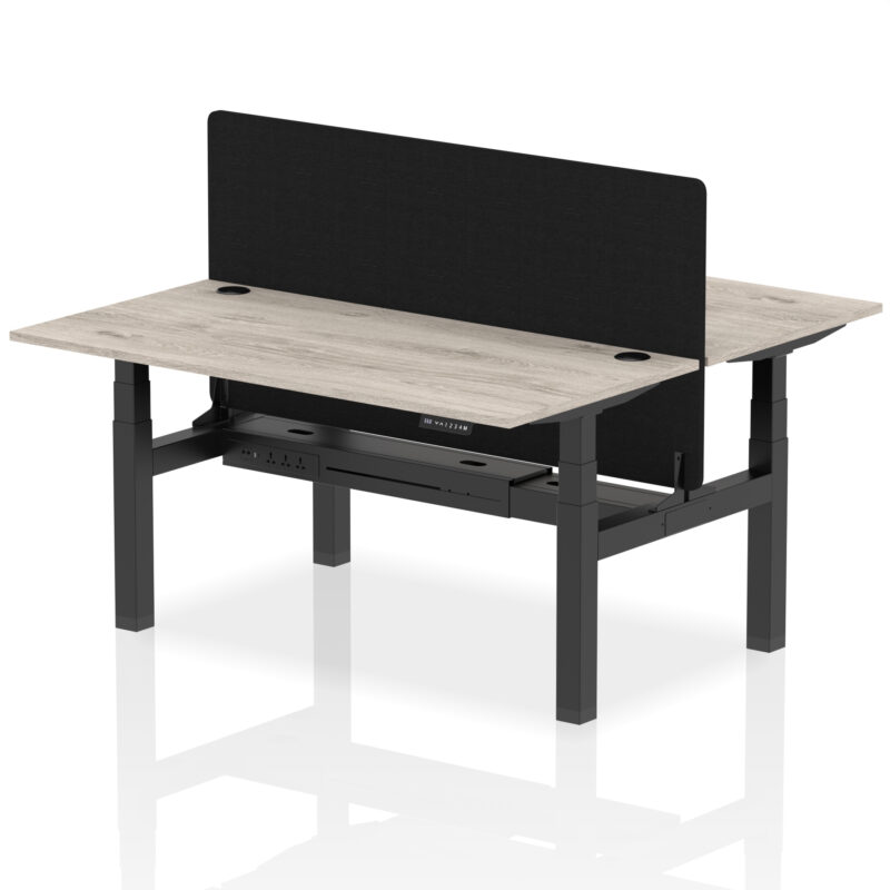 Brisk Back-to-Back Height Adjustable Bench Desk - 2 Person with Black Straight Screen - Image 49