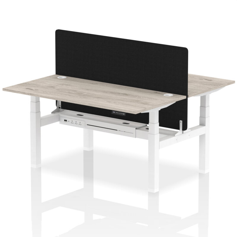 Brisk Back-to-Back Height Adjustable Bench Desk - 2 Person with Black Straight Screen - Image 51