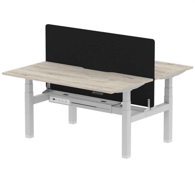 Brisk Back-to-Back Scalloped Edge Height Adjustable Bench Desk - 2 Person with Black Straight Screen - Image 41